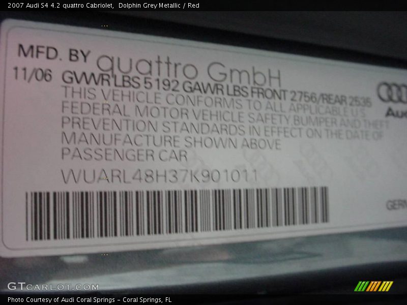 Dolphin Grey Metallic / Red 2007 Audi S4 4.2 quattro Cabriolet