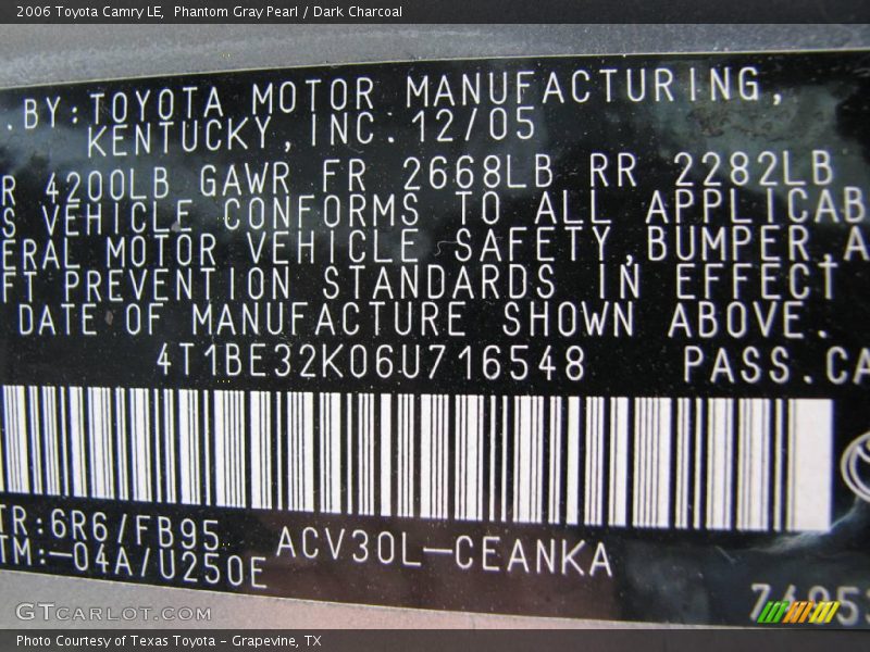 Phantom Gray Pearl / Dark Charcoal 2006 Toyota Camry LE