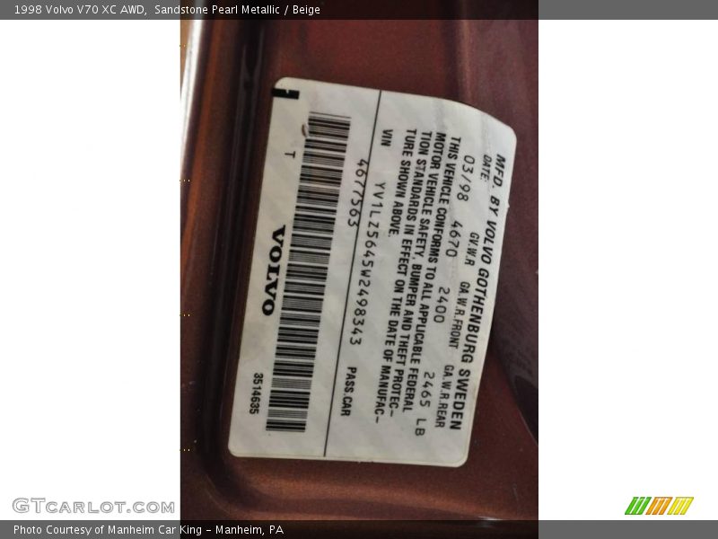 Sandstone Pearl Metallic / Beige 1998 Volvo V70 XC AWD