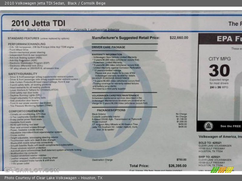 Black / Cornsilk Beige 2010 Volkswagen Jetta TDI Sedan