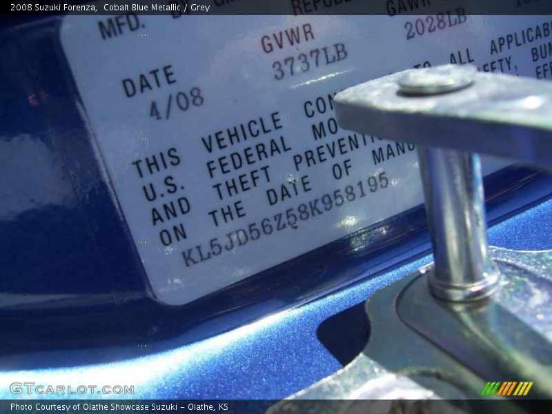 Cobalt Blue Metallic / Grey 2008 Suzuki Forenza