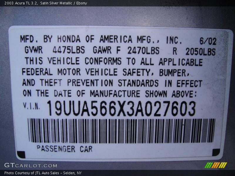 Satin Silver Metallic / Ebony 2003 Acura TL 3.2