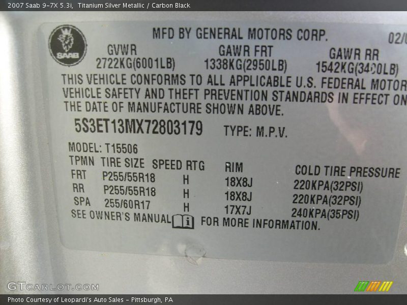 Titanium Silver Metallic / Carbon Black 2007 Saab 9-7X 5.3i