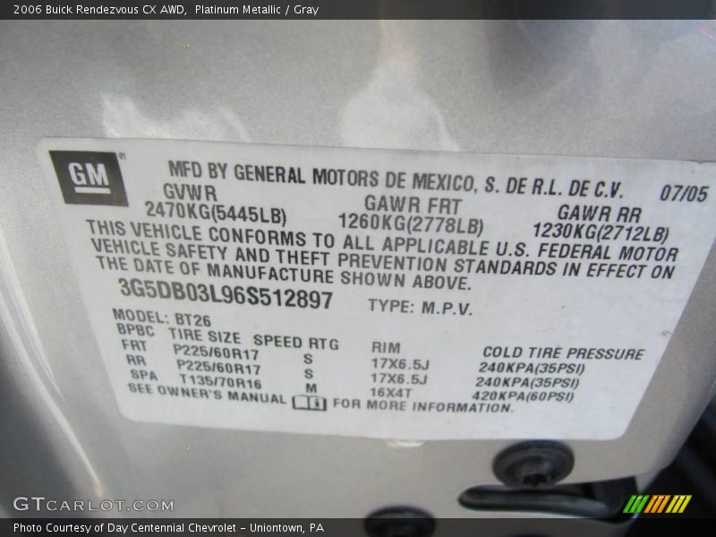 Platinum Metallic / Gray 2006 Buick Rendezvous CX AWD