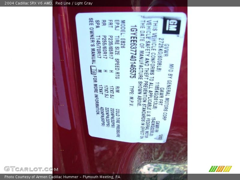 Red Line / Light Gray 2004 Cadillac SRX V6 AWD