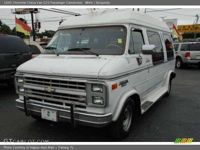 White / Burgundy 1990 Chevrolet Chevy Van G20 Passenger Conversion