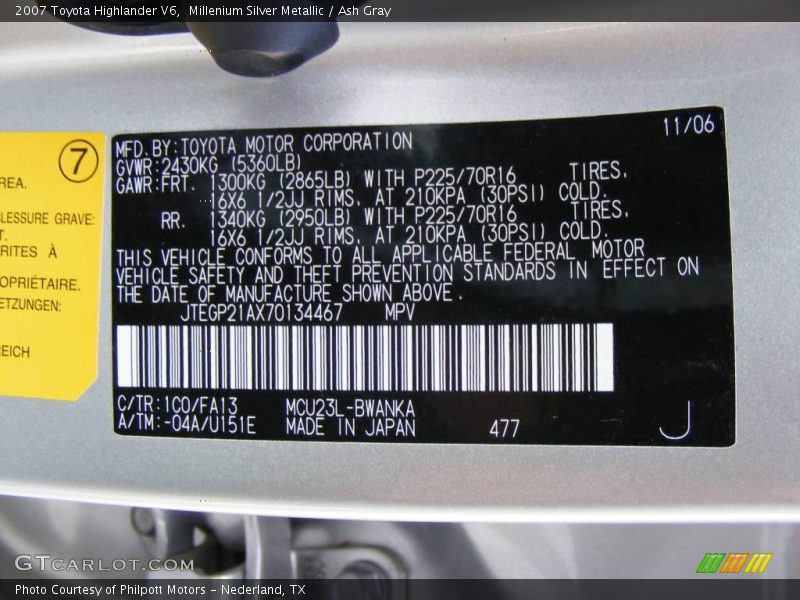Millenium Silver Metallic / Ash Gray 2007 Toyota Highlander V6