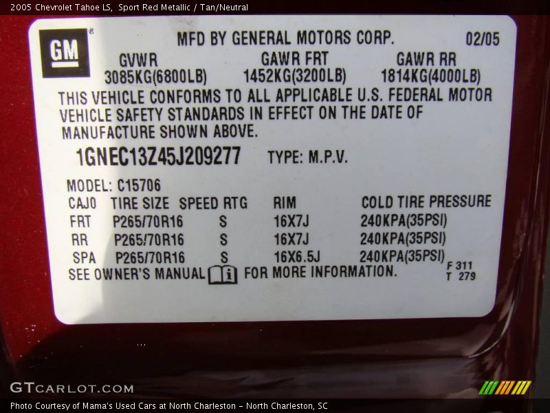Sport Red Metallic / Tan/Neutral 2005 Chevrolet Tahoe LS