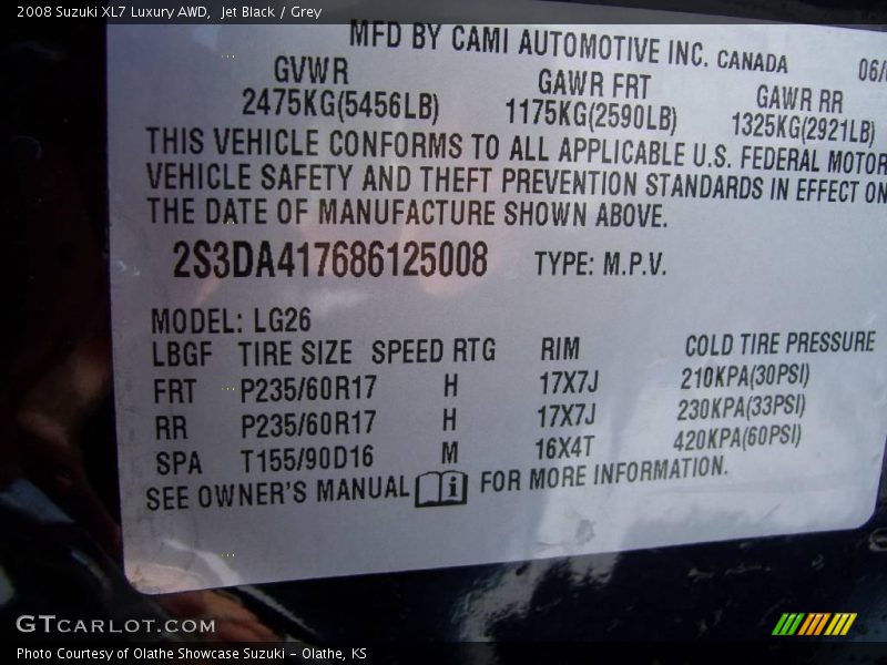 Jet Black / Grey 2008 Suzuki XL7 Luxury AWD