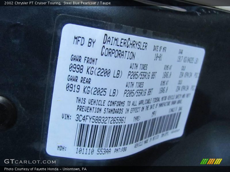 Steel Blue Pearlcoat / Taupe 2002 Chrysler PT Cruiser Touring