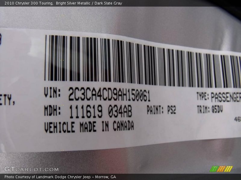 2010 300 Touring Bright Silver Metallic Color Code PS2