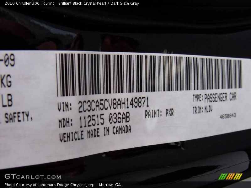Brilliant Black Crystal Pearl / Dark Slate Gray 2010 Chrysler 300 Touring
