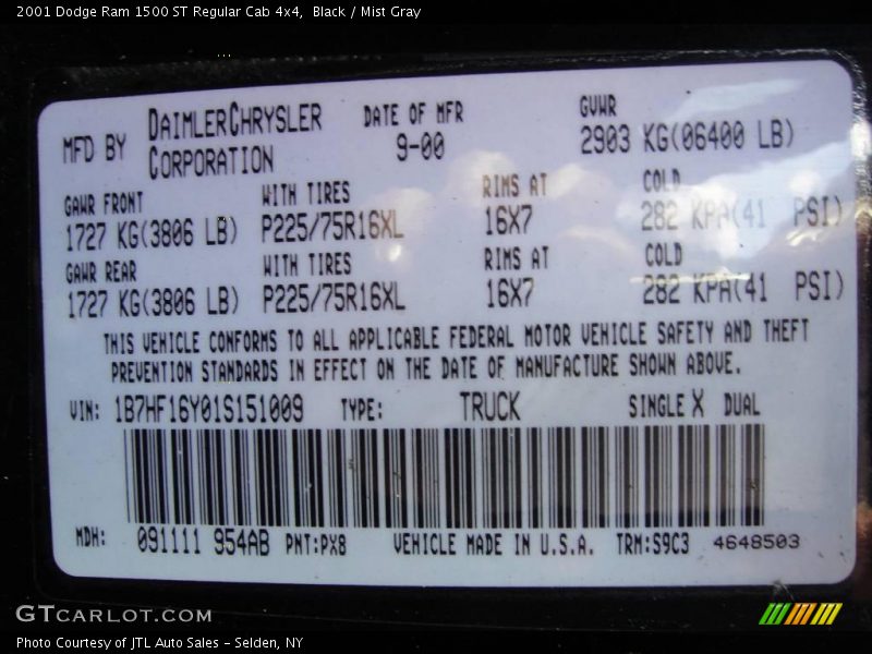 Black / Mist Gray 2001 Dodge Ram 1500 ST Regular Cab 4x4