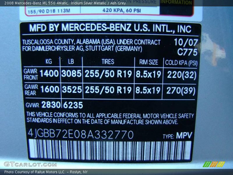 Iridium Silver Metallic / Ash Grey 2008 Mercedes-Benz ML 550 4Matic