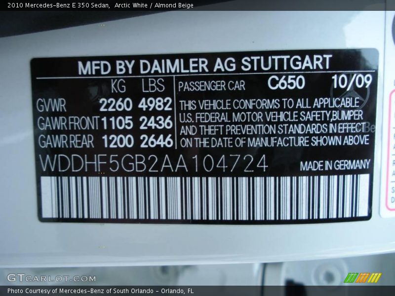 Arctic White / Almond Beige 2010 Mercedes-Benz E 350 Sedan