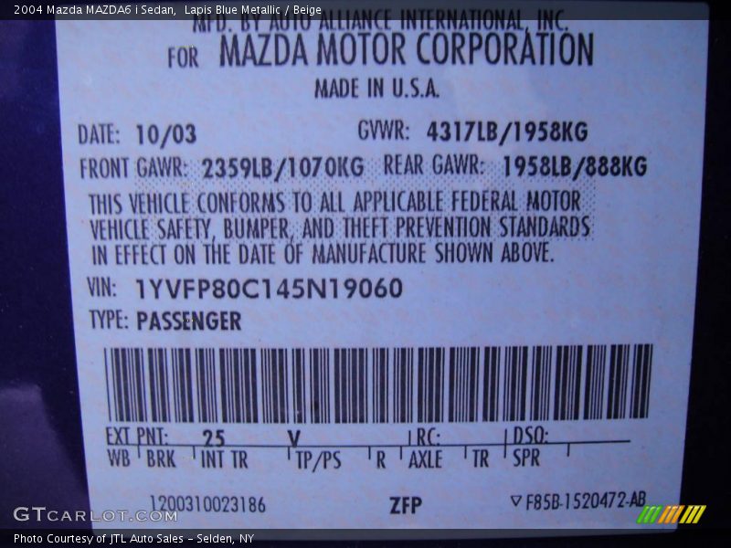 Lapis Blue Metallic / Beige 2004 Mazda MAZDA6 i Sedan