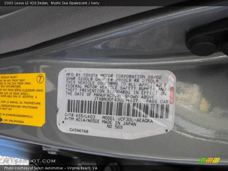 Mystic Sea Opalescent / Ivory 2003 Lexus LS 430 Sedan