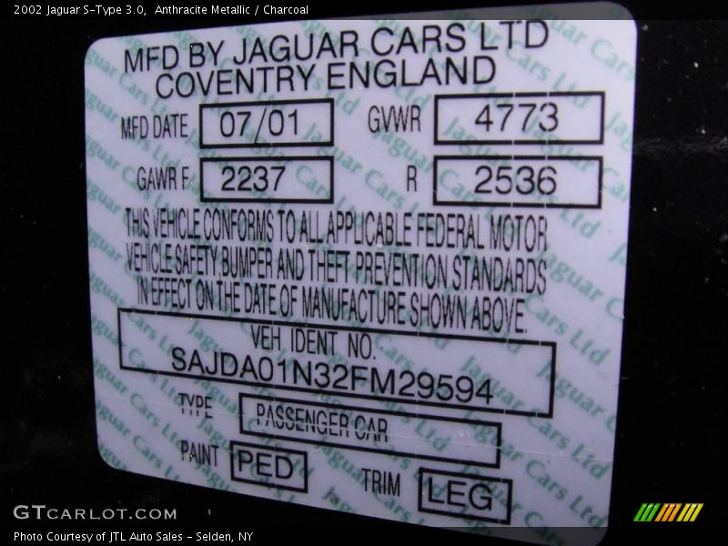 Anthracite Metallic / Charcoal 2002 Jaguar S-Type 3.0