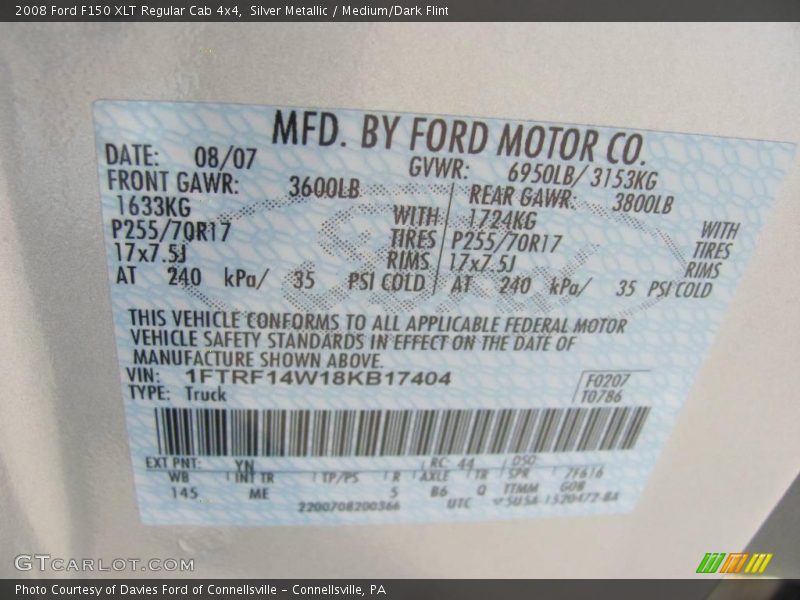 Silver Metallic / Medium/Dark Flint 2008 Ford F150 XLT Regular Cab 4x4
