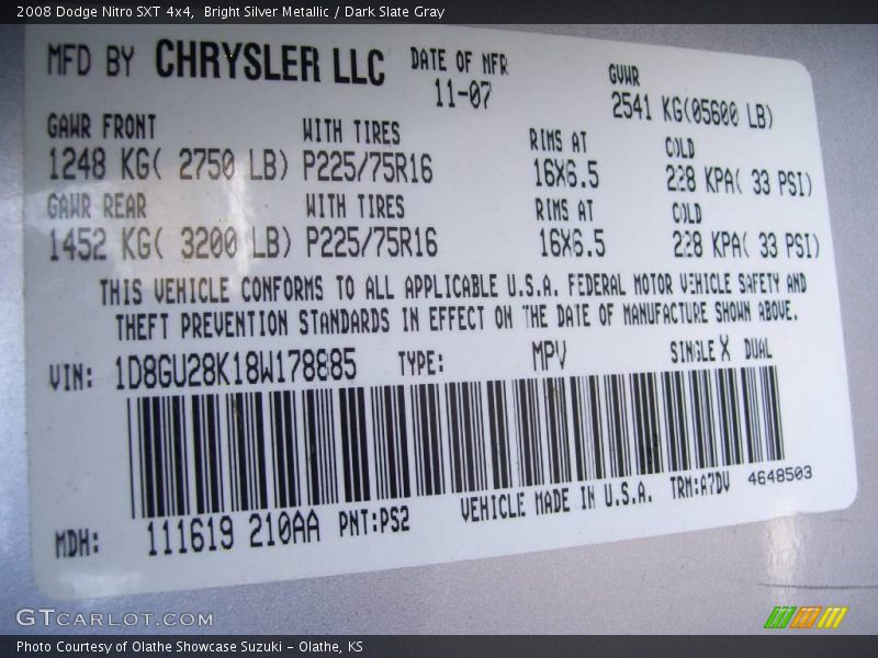 Bright Silver Metallic / Dark Slate Gray 2008 Dodge Nitro SXT 4x4