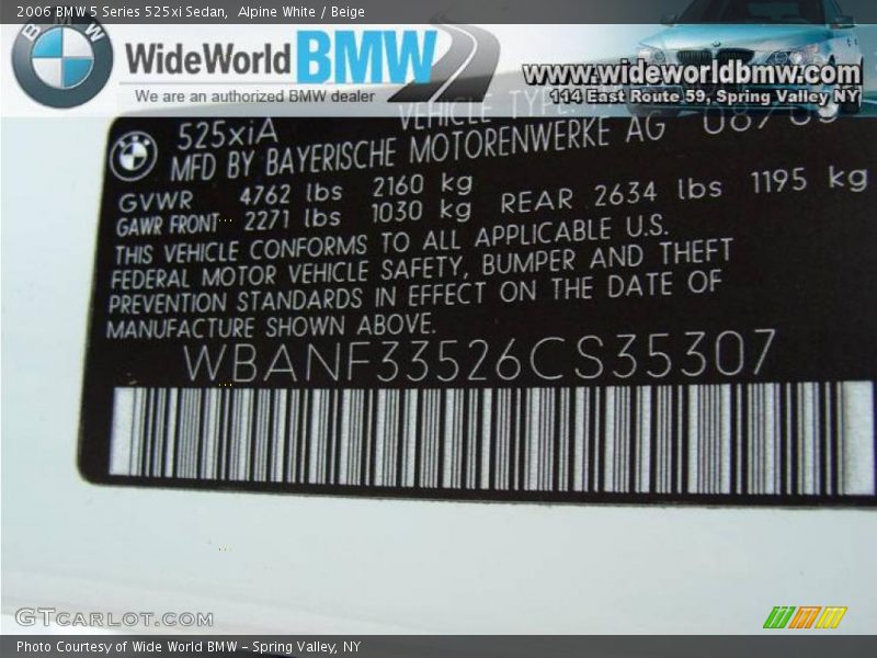 Alpine White / Beige 2006 BMW 5 Series 525xi Sedan