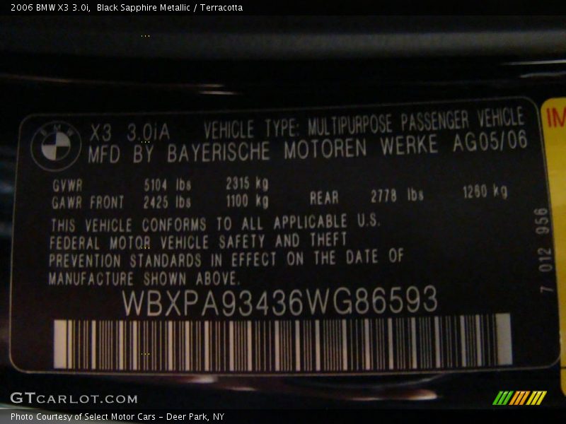 Black Sapphire Metallic / Terracotta 2006 BMW X3 3.0i