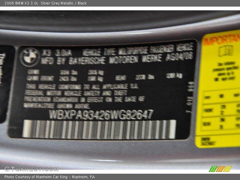 Silver Grey Metallic / Black 2006 BMW X3 3.0i
