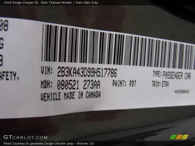 Dark Titanium Metallic / Dark Slate Gray 2009 Dodge Charger SE