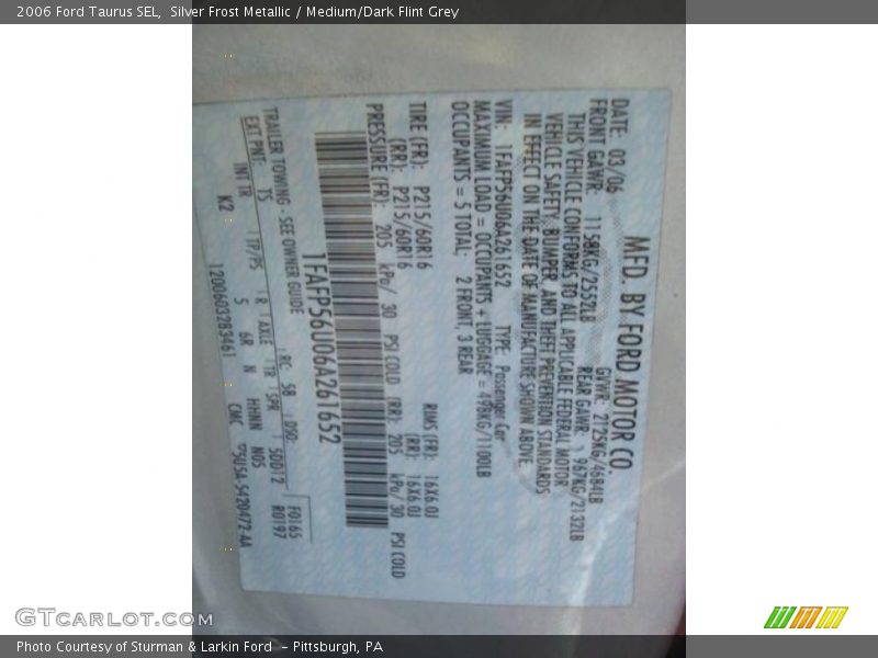 Silver Frost Metallic / Medium/Dark Flint Grey 2006 Ford Taurus SEL