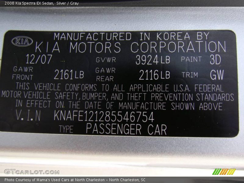 Silver / Gray 2008 Kia Spectra EX Sedan