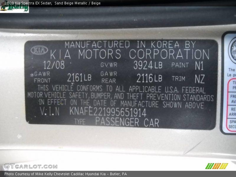 Sand Beige Metallic / Beige 2009 Kia Spectra EX Sedan
