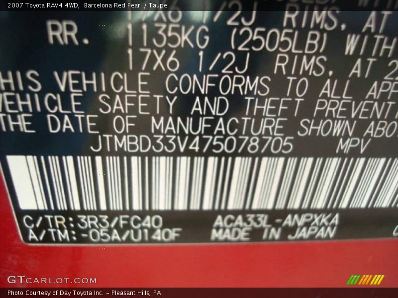 Barcelona Red Pearl / Taupe 2007 Toyota RAV4 4WD