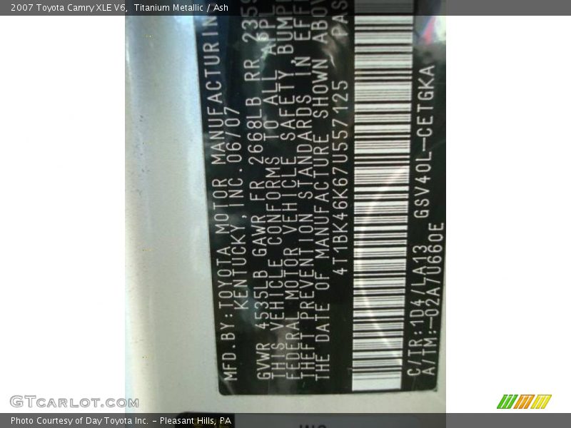 Titanium Metallic / Ash 2007 Toyota Camry XLE V6