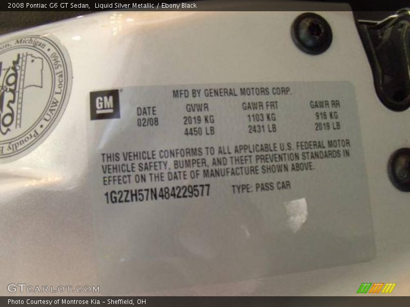 Liquid Silver Metallic / Ebony Black 2008 Pontiac G6 GT Sedan