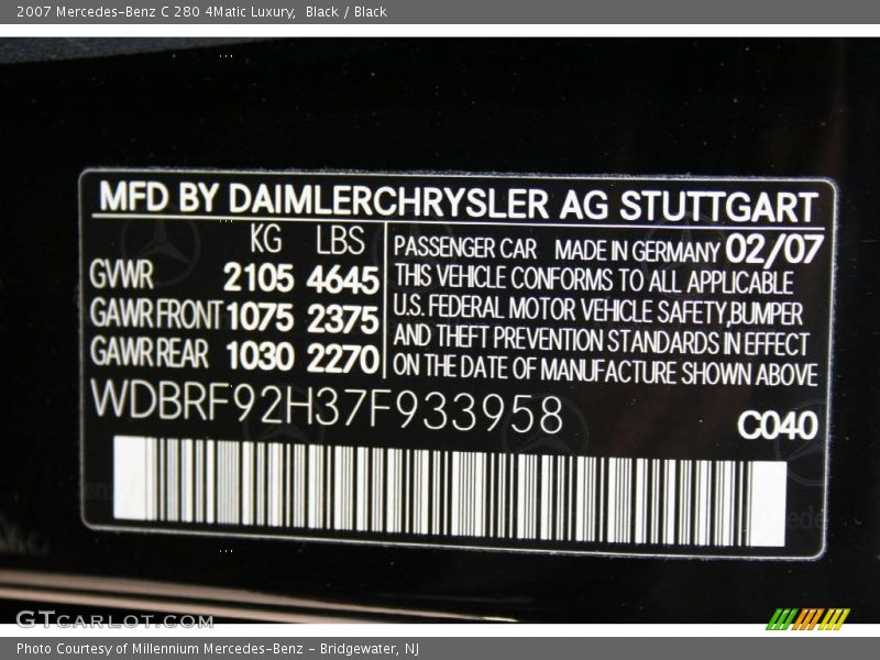 Black / Black 2007 Mercedes-Benz C 280 4Matic Luxury