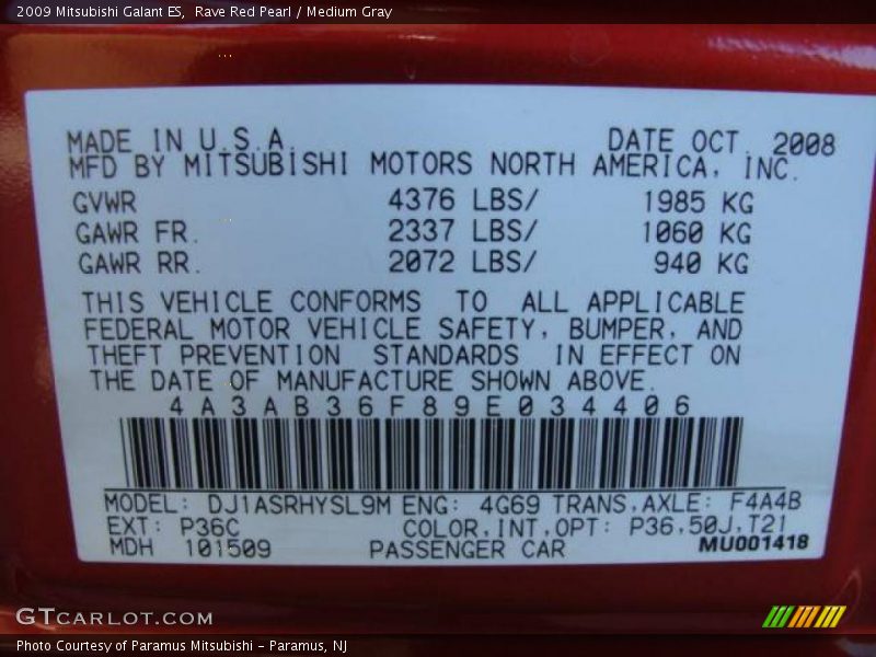Rave Red Pearl / Medium Gray 2009 Mitsubishi Galant ES