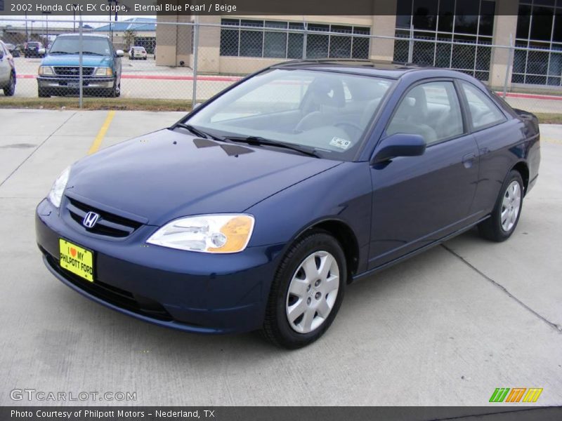 Eternal Blue Pearl / Beige 2002 Honda Civic EX Coupe