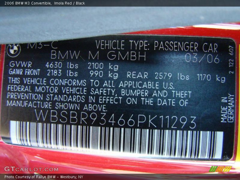 Imola Red / Black 2006 BMW M3 Convertible