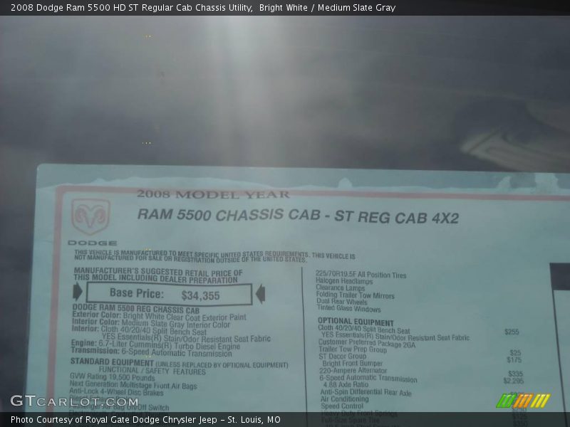 Bright White / Medium Slate Gray 2008 Dodge Ram 5500 HD ST Regular Cab Chassis Utility
