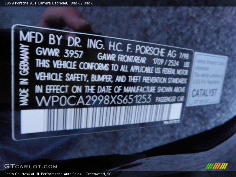 Black / Black 1999 Porsche 911 Carrera Cabriolet