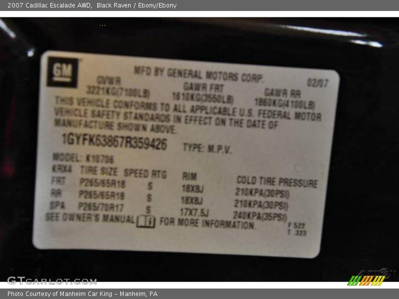 Black Raven / Ebony/Ebony 2007 Cadillac Escalade AWD