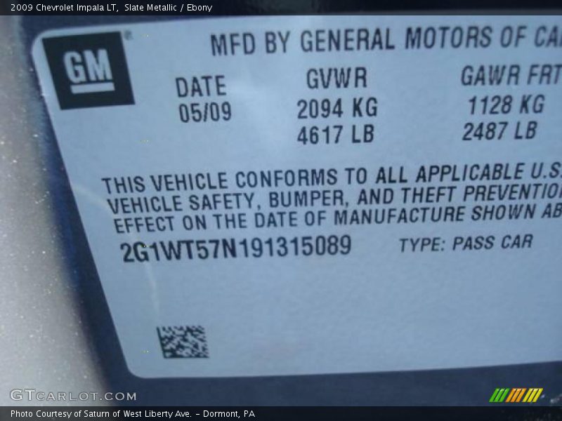 Slate Metallic / Ebony 2009 Chevrolet Impala LT