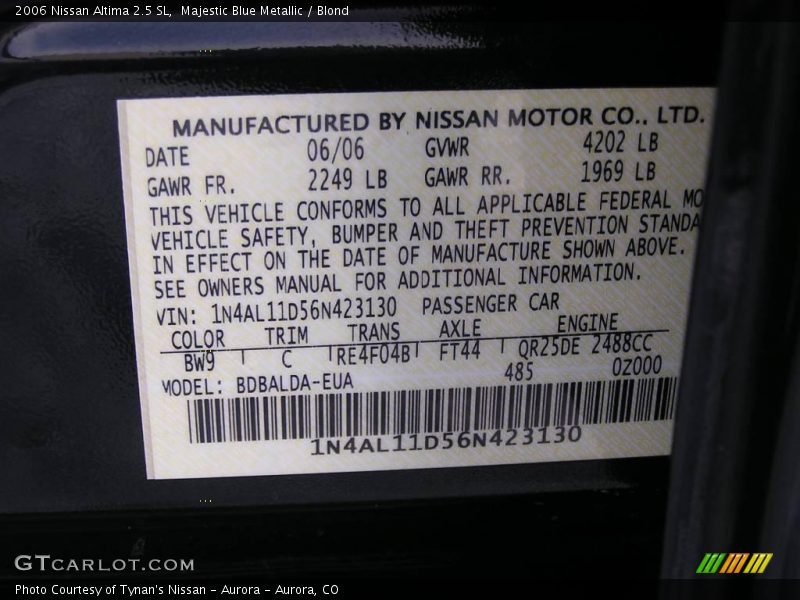 Majestic Blue Metallic / Blond 2006 Nissan Altima 2.5 SL