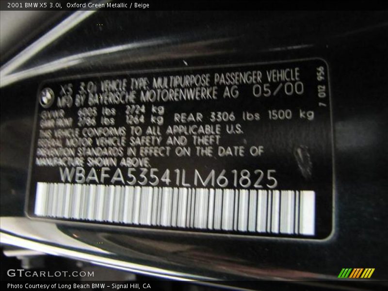 Oxford Green Metallic / Beige 2001 BMW X5 3.0i