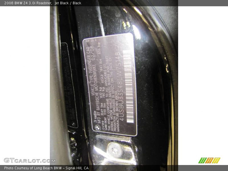 Jet Black / Black 2008 BMW Z4 3.0i Roadster
