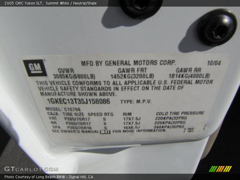 Summit White / Neutral/Shale 2005 GMC Yukon SLT