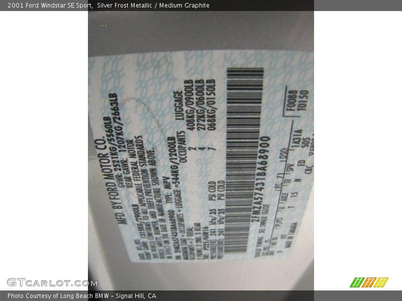 Silver Frost Metallic / Medium Graphite 2001 Ford Windstar SE Sport