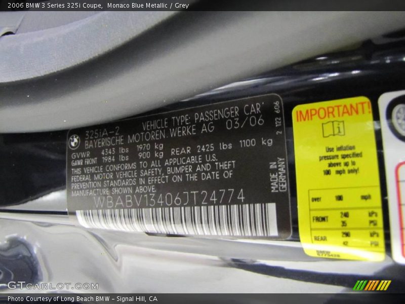 Monaco Blue Metallic / Grey 2006 BMW 3 Series 325i Coupe