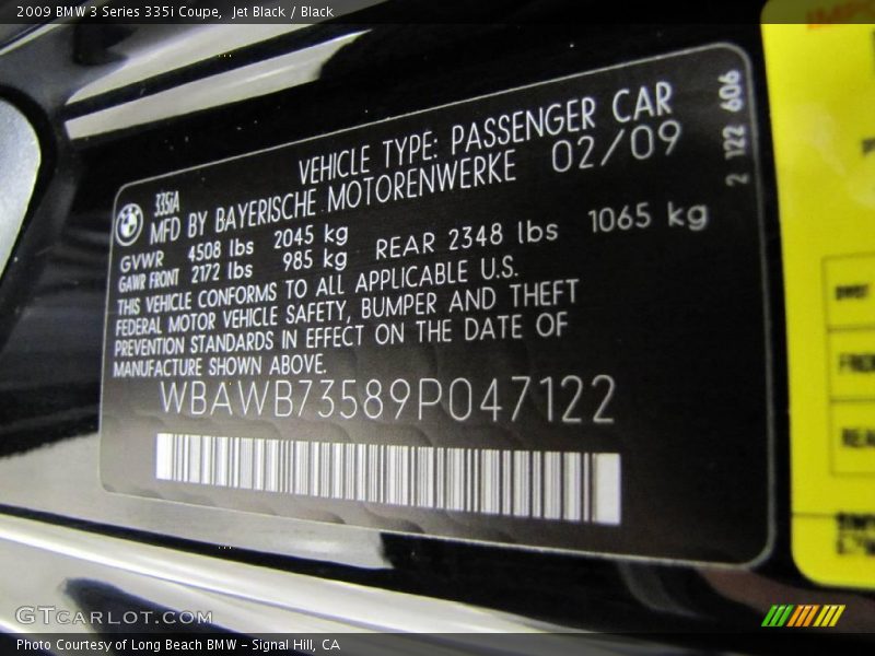 Jet Black / Black 2009 BMW 3 Series 335i Coupe