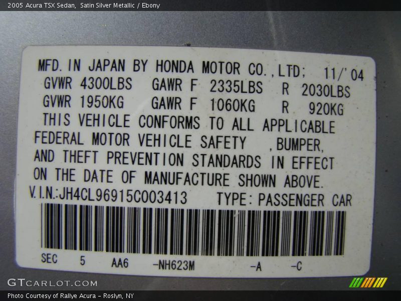 Satin Silver Metallic / Ebony 2005 Acura TSX Sedan